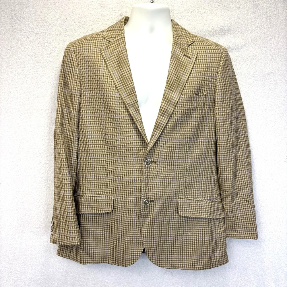 Tailorbyrd Silk Wool Blazer Mens 40R Brown Tan Blue Plaid Sport Coat Jacket